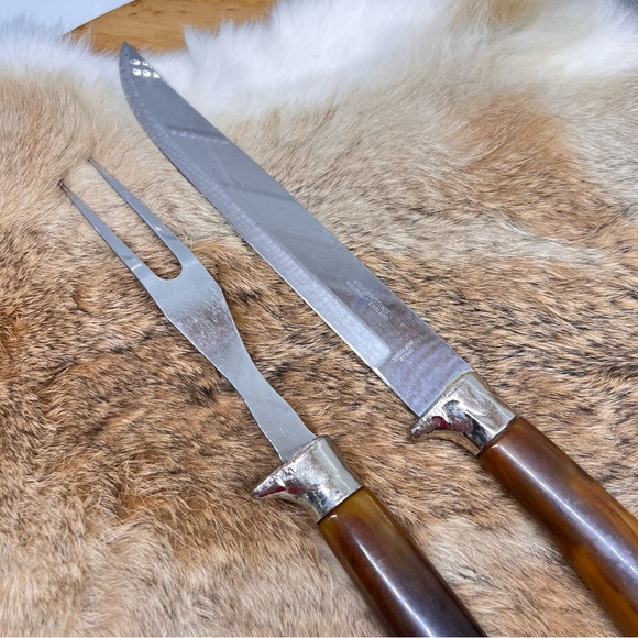 Vintage Knife & Fork Carving Set w/ Bakelite Handles Sheffield England Stainless - Picture 5 of 10